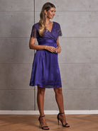 Isobel Maternity Mid Length Lace Party Dress - Violet - Angel Maternity USA