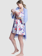 Hospital Pack: Nursing Dress + Robe + Free Baby Pouch - Blue & Pink - Angel Maternity USA (4694292922462)