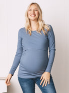 Blue Long Sleeve Maternity & Nursing Top (6618561216606)