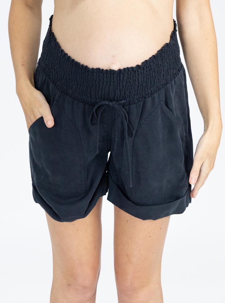 Front view - Maternity Tencel Summer Shorts - Navy (4802026438750)