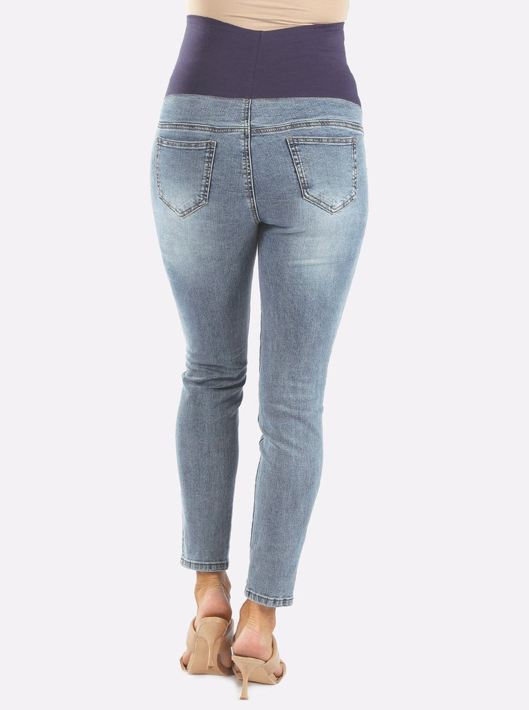 Back view - Over the Bump Skinny Maternity Denim Jeans Washed Blue (6621384179806)