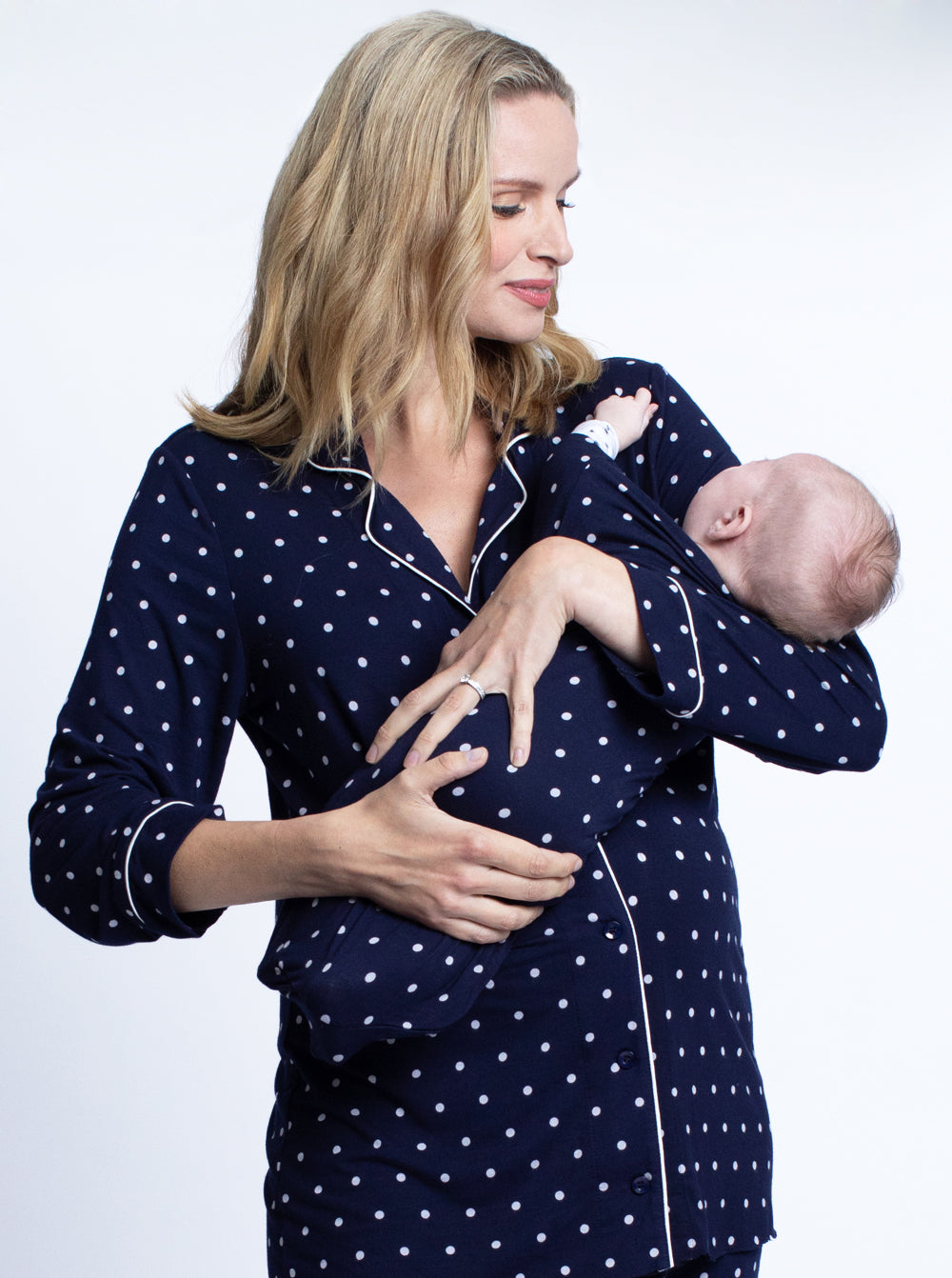 Maternity Top & Pants Pajamas Set + Free Baby Wrap - Navy