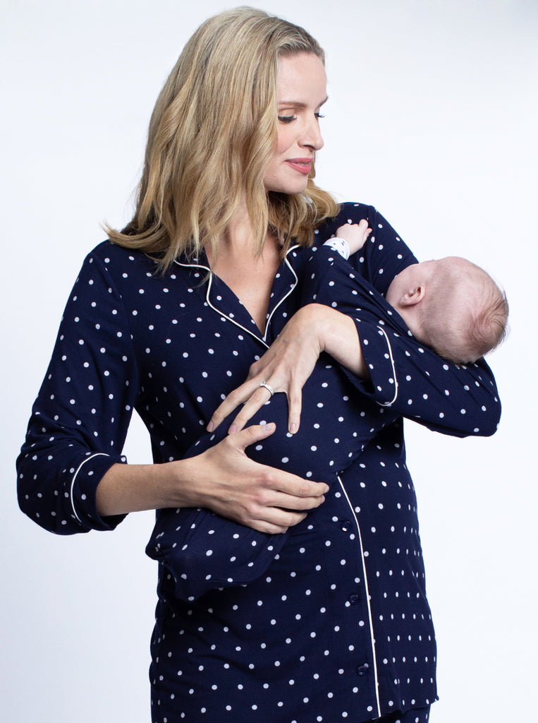 Maternity Top & Pants Pajamas Set - Navy Polkadots - Angel Maternity USA (4697165594718)