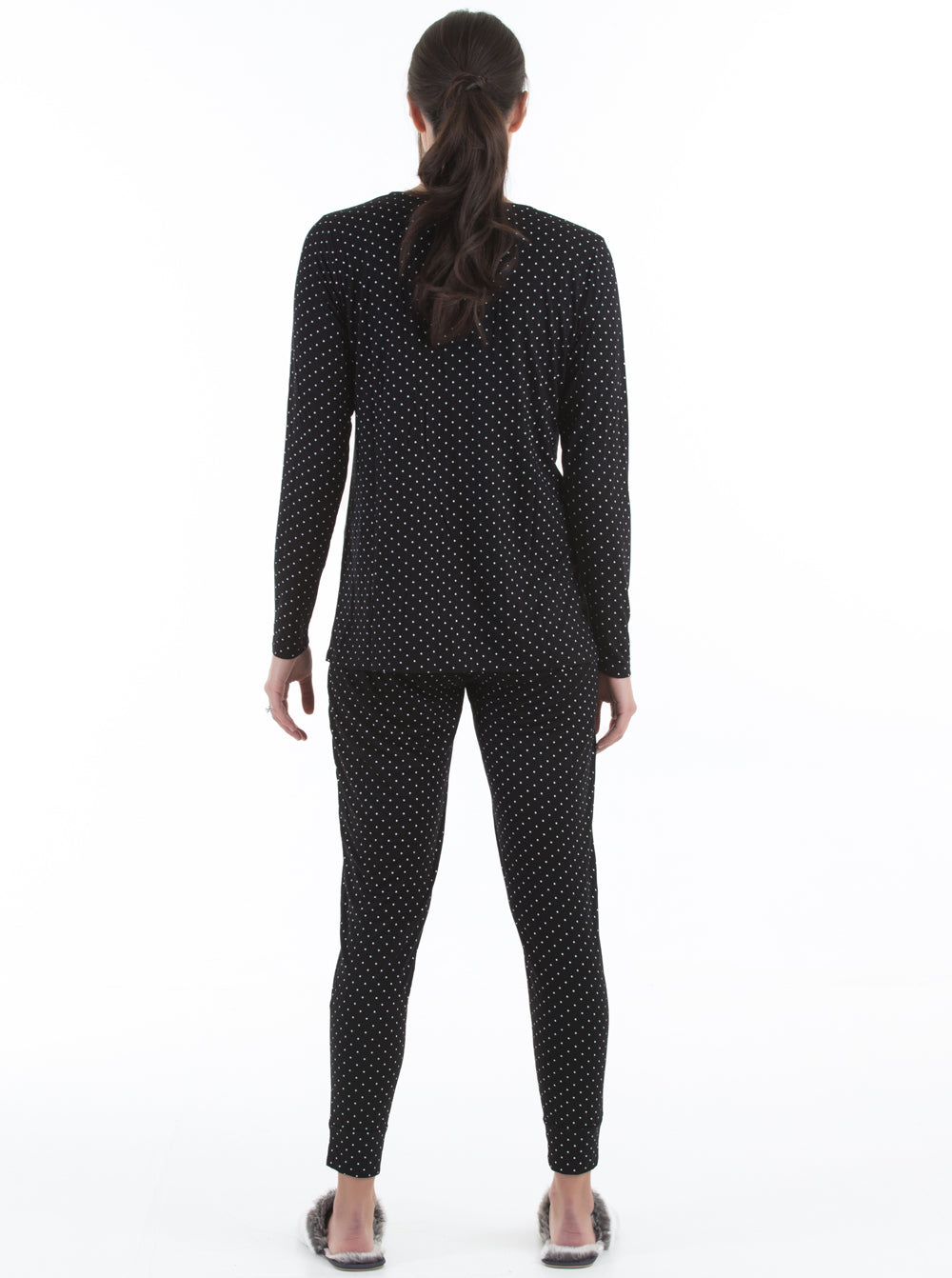 Back view - V-Neck Top and Lounge Pants Sleep Set - Polka Dot - Angel Maternity USA (4376025727070)
