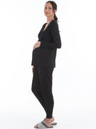 Side view - V-Neck Top and Lounge Pants Sleep Set - Polka Dot - Angel Maternity USA (4376025727070)