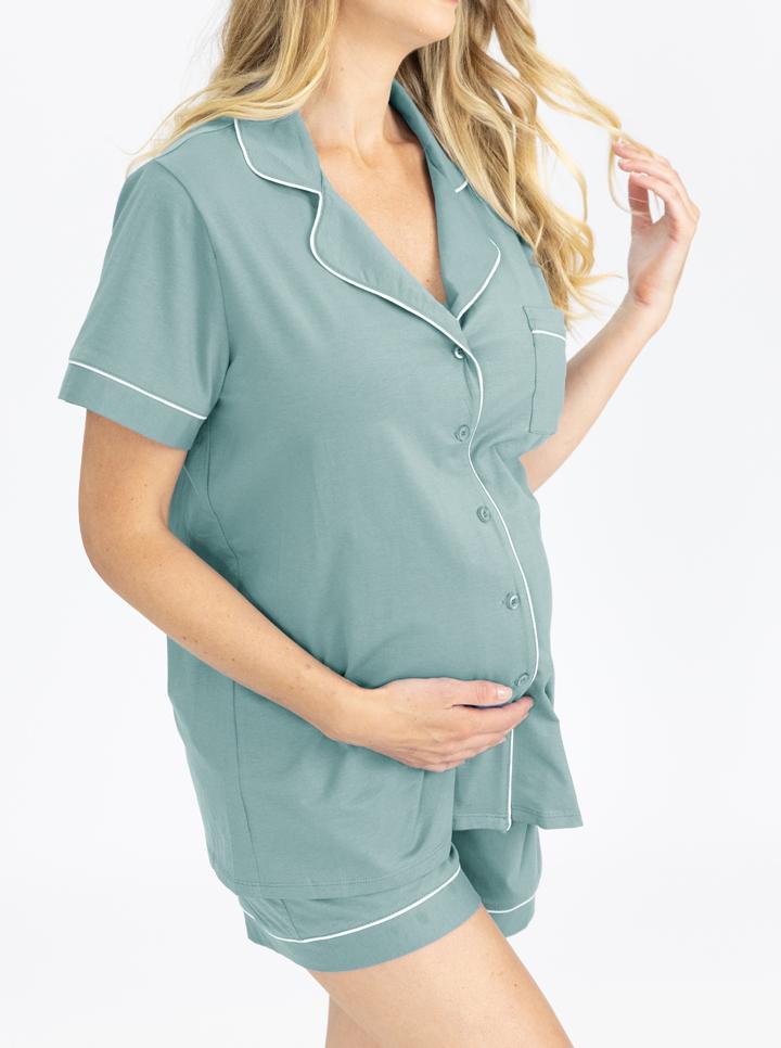 Maternity and Nursing Pyjama set in Sage side (4801470365790)