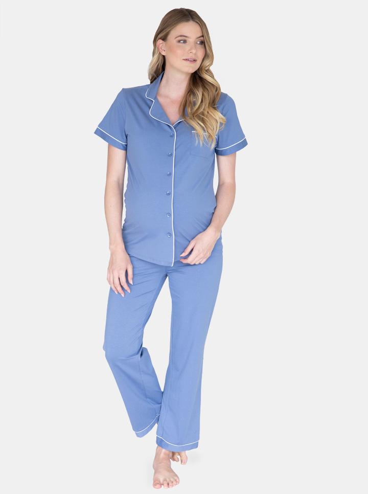 Maternity and Nursing Pyjama Long Pant Set in Blue - Angel Maternity - Maternity clothes - shop online (6546201575527)