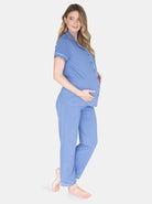 Maternity and Nursing Pyjama Long Pant Set in Blue - Angel Maternity - Maternity clothes - shop online (6546201575527)