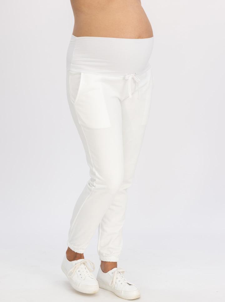 Maternity Loungewear Set with Long Sleeve Top & White Track Pants (6621383884894)