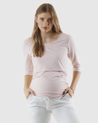 Mara Maternity Stripe Nursing Top - Pink & White - Angel Maternity USA