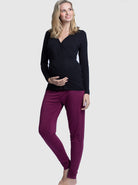 4 Piece Maternity & Nursing Lounge Outfit - Black & Burgundy side (4694344269918)