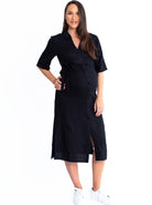 Maternity Tie Waist Linen Midi Dress - Black - Angel Maternity USA (4530658607198)