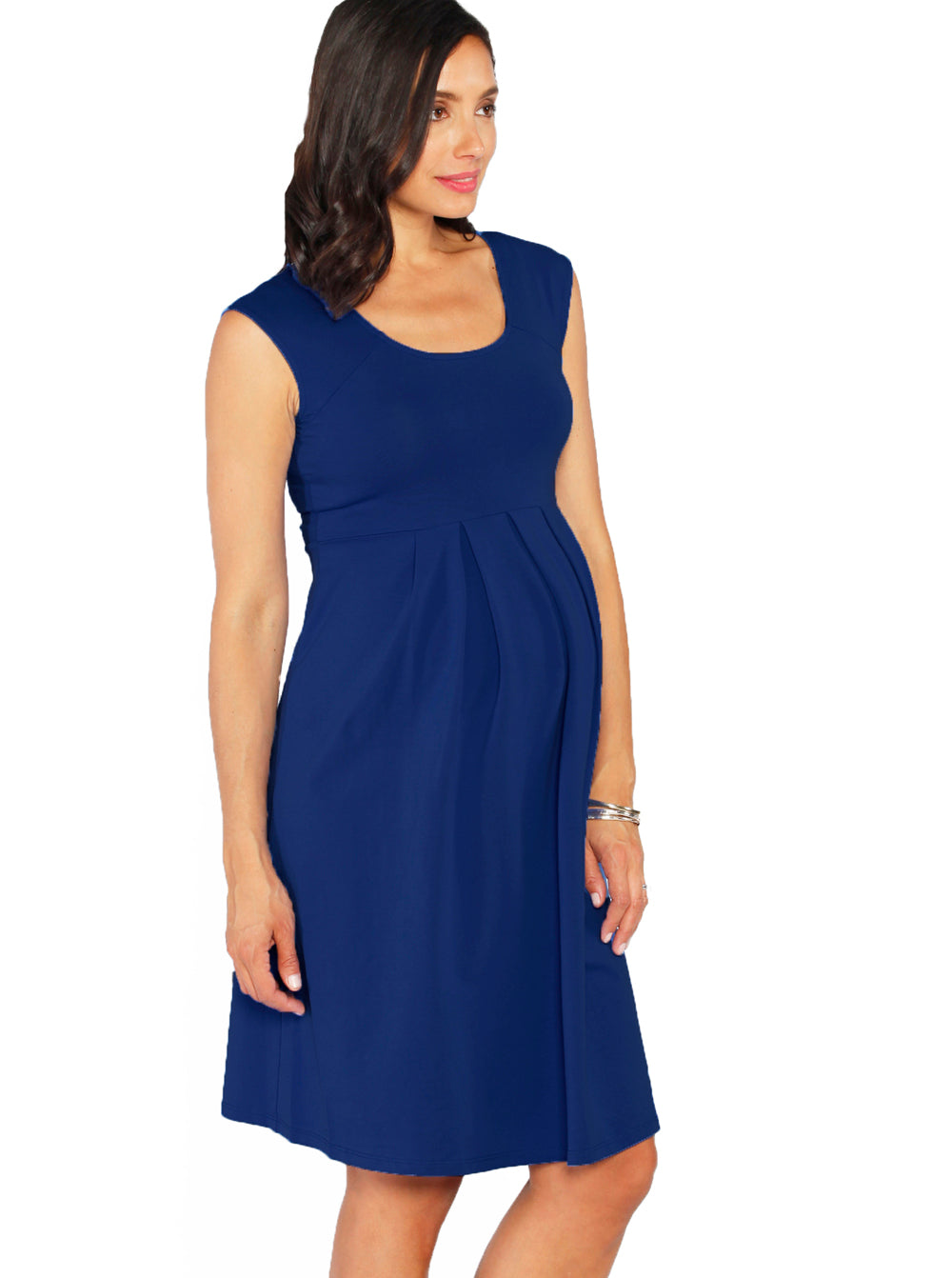 Lucy Maternity Cap Sleeve Little Cotton Dress - Blue - Angel Maternity USA (1301880438878)