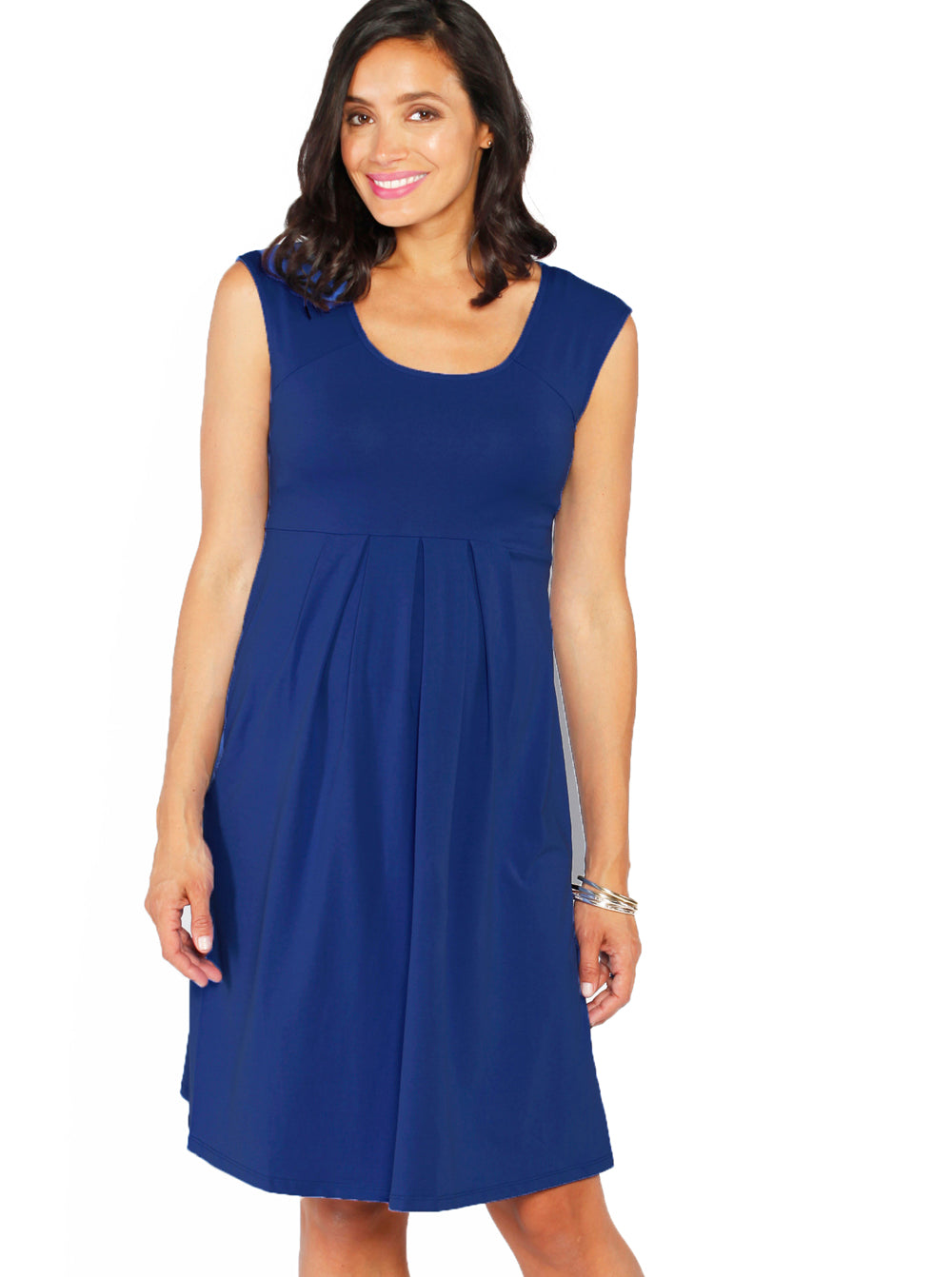 Lucy Maternity Cap Sleeve Little Cotton Dress - Blue - Angel Maternity USA (1301880438878)