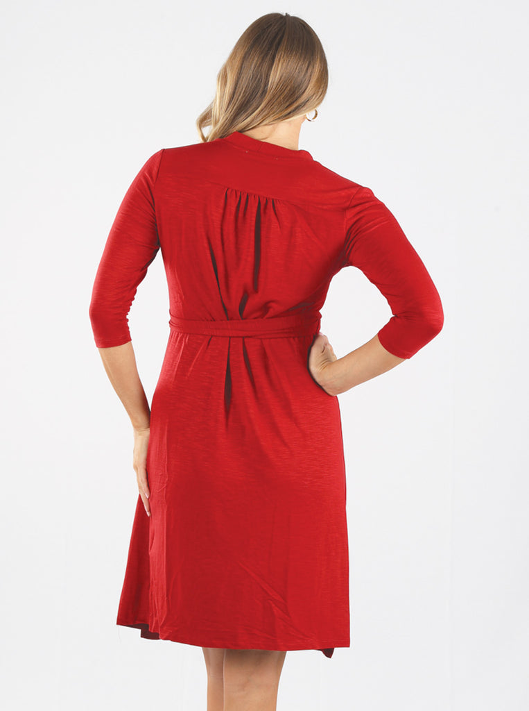 Back view - Classic Maternity Wrap Feeding Dress in Red (4753994416222)
