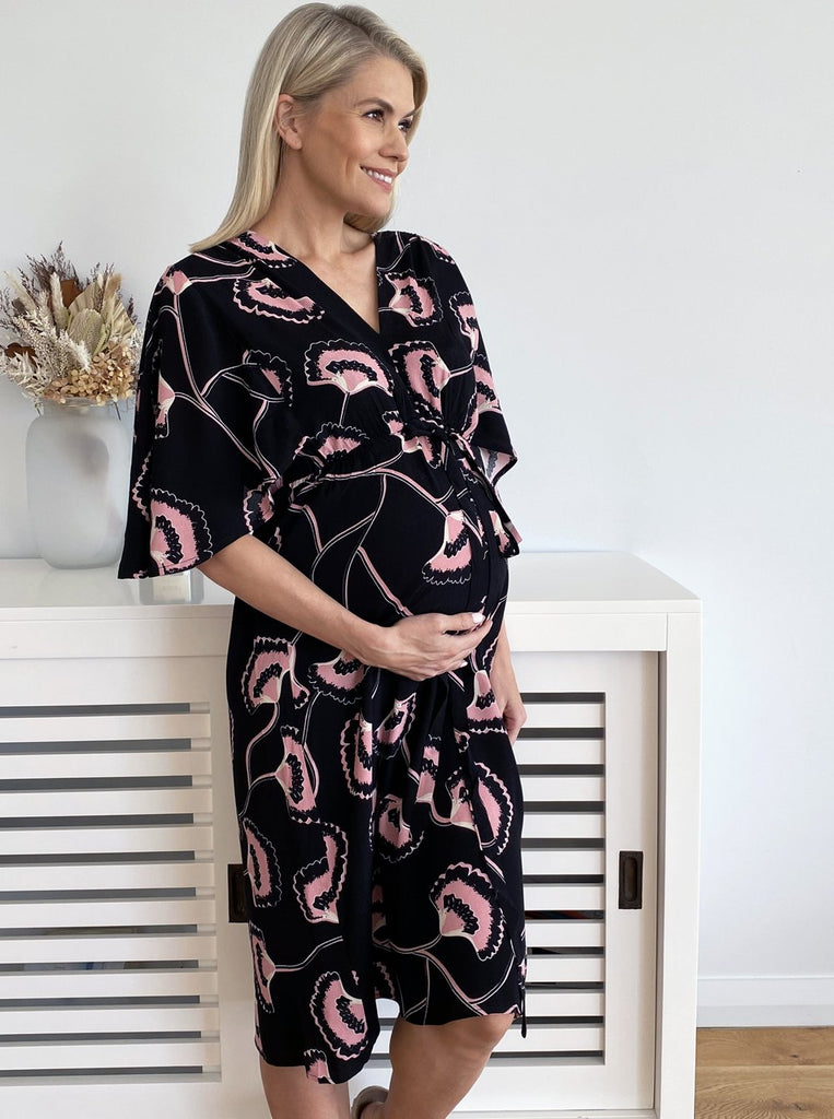 Maternity Bella Midi Dress - Hibiscus Print - Angel Maternity USA (4499253887070)