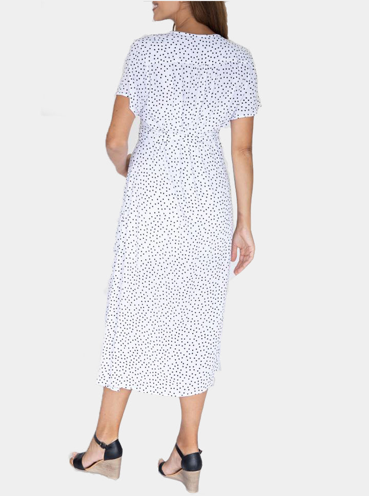Back view - Maternity and Nursing Wrap Dress with Polka Dots in Midi Length (4802020474974)