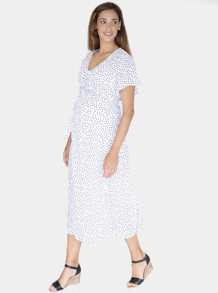 Main view - Maternity and Nursing Wrap Dress with Polka Dots in Midi Length main (4802020474974)