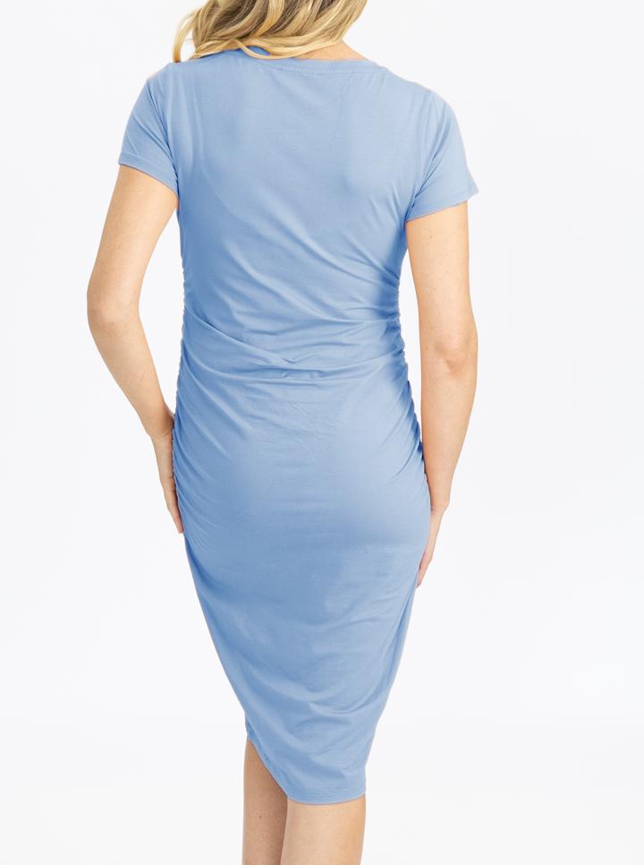 Back view -  Maternity Short Sleeve Summer Dress in Blue (4802025914462)