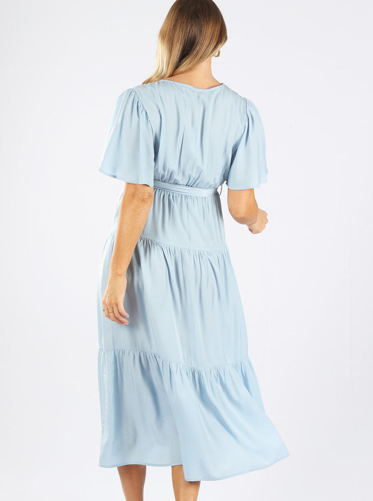 Back view - A pregnant woman in Blue Baby Shower Maxi Maternity Dress (6659011510366)