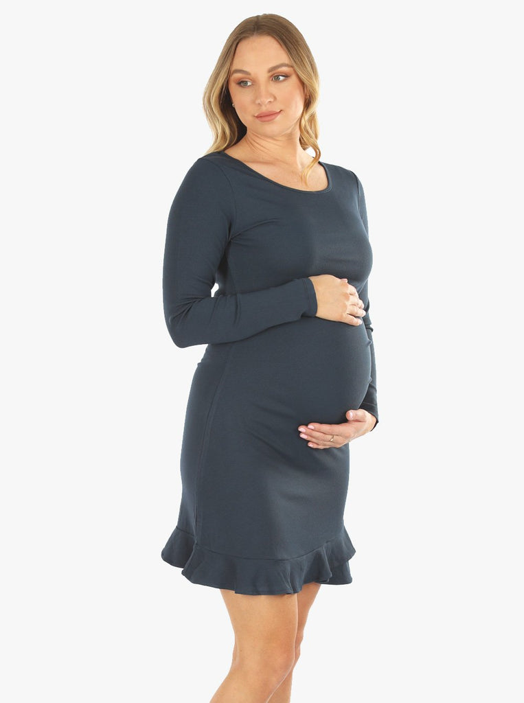 Maternity Long Sleeve Frilled End Bodycon Dress - Angel Maternity - Maternity clothes - shop online (6639688089694)