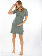 Main  view - Maternity Short Sleeve Frilled End Ribbed Dress - Angel Maternity  (6639685337182)