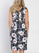 Back view - Green Floral Print Sleeveless Maternity/Nursing Party Dress (1302312222814)