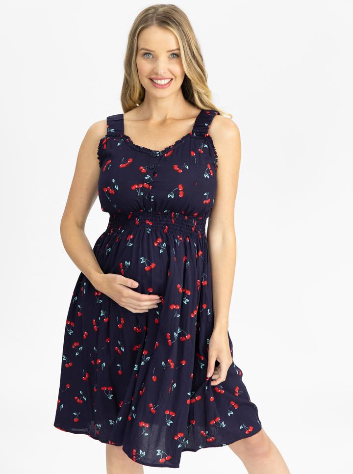 Maternity Summer Rayon Nursing Dress - Cherry Print main (4802027552862)