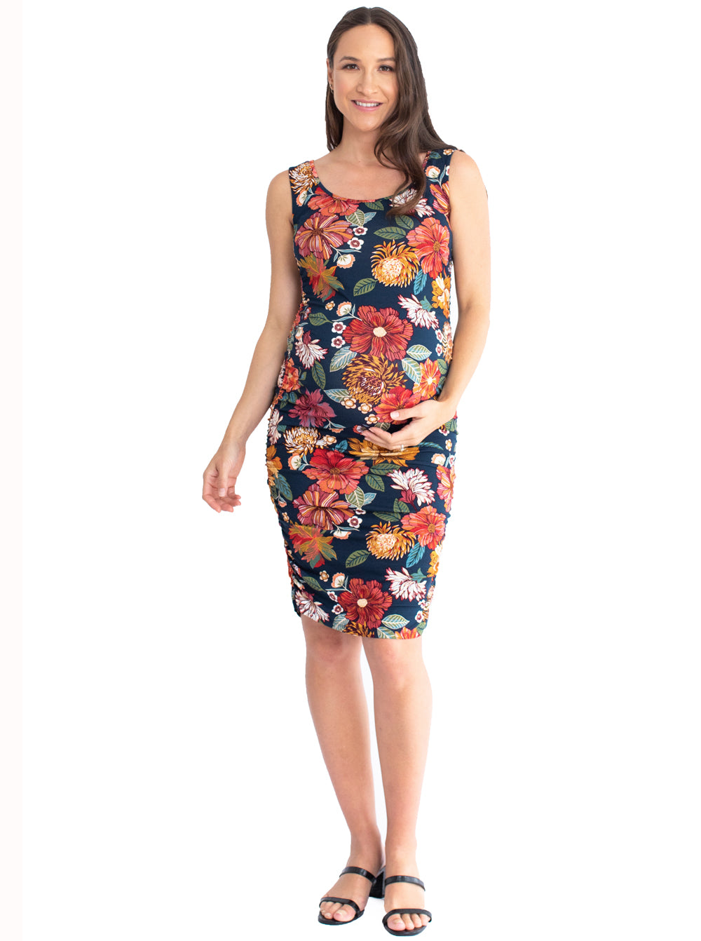 Maternity Bodycon Print Dress - Red Floral - Angel Maternity USA (4539467923550)