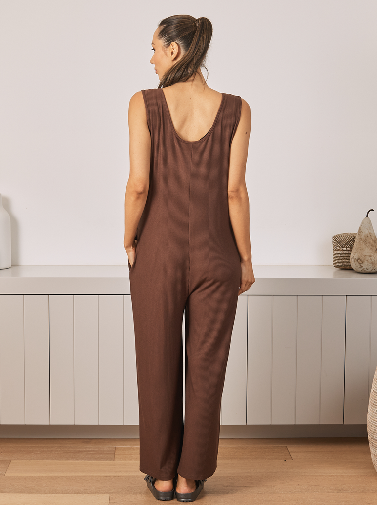 Maternity Ribbed Jumpsuit Pants in Chocolate - Angel Maternity USA