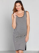 Front view - Reversible Maternity Dress in Black Stripes (3445575221342)