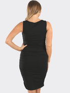 Back view - Black Sleeveless Bamboo Maternity Bodycon Dress (4802019819614)