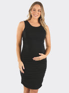 Front view - Black Sleeveless Bamboo Maternity Bodycon Dress (4802019819614)