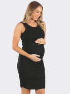 Side view - Black Sleeveless Bamboo Maternity Bodycon Dress (4802019819614)