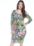 Maternity Bodycon Long Sleeve Print Dress - Green Print (4802020016222)