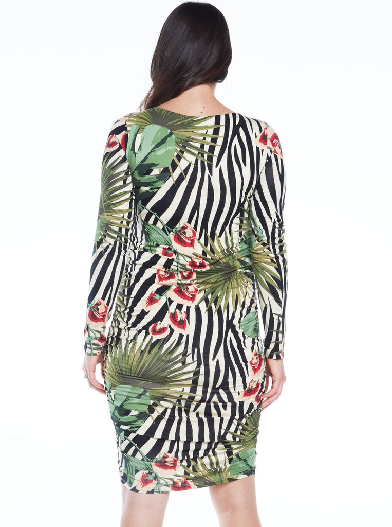 Maternity Bodycon Long Sleeve Print Dress - Green Print (4802020016222)