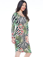 Maternity Bodycon Long Sleeve Print Dress - Green Print (4802020016222)