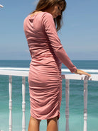 Side view - Maternity Bodycon Long sleeve Dress in Pink (6621381787742)