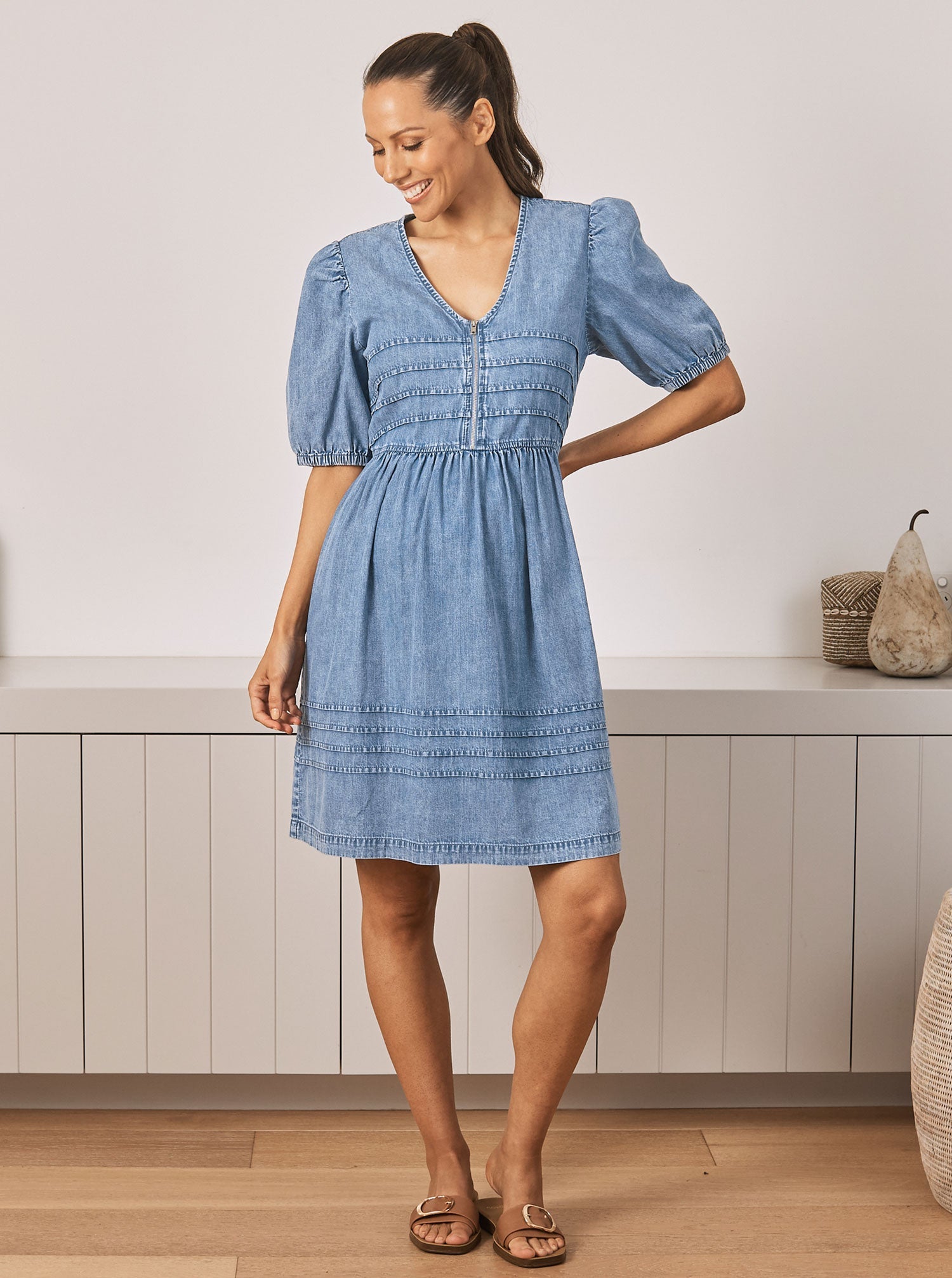 Livie Reversible Washed Blue Maternity Denim Dress – Angel