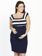 Maternity Fitted Stripe Cotton Dress - Dark Blue - Angel Maternity USA (1302620799070)