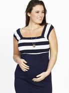 Maternity Fitted Stripe Cotton Dress - Dark Blue - Angel Maternity USA (1302620799070)