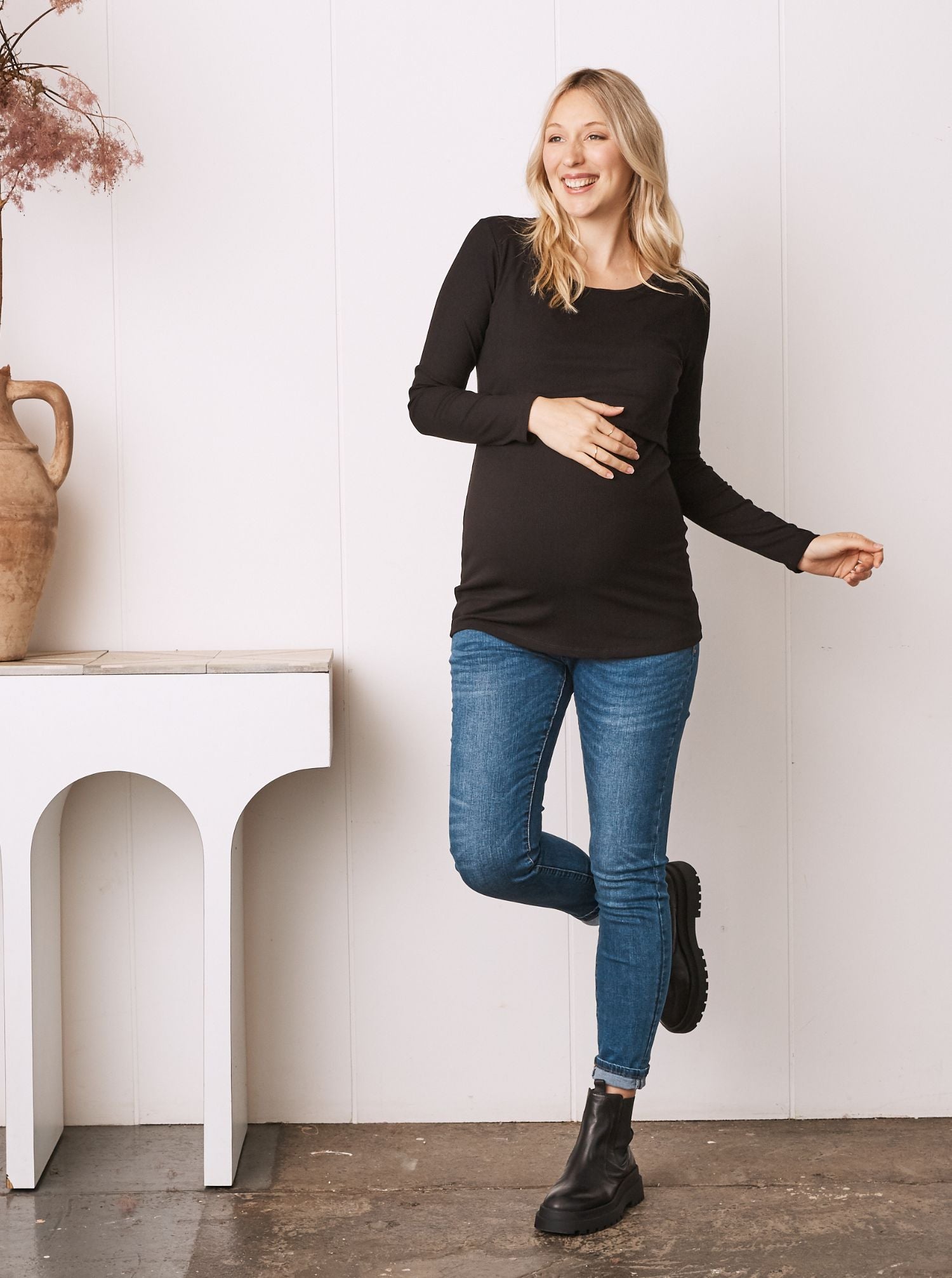 Black Long Sleeve Maternity & Nursing  Top (6618561183838)