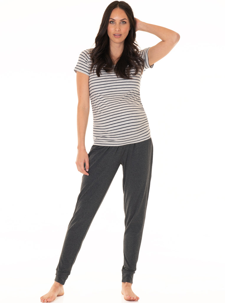 Front full view - Comfy Maternity Lounge Pants - Charcoal Grey (4513827815518)
