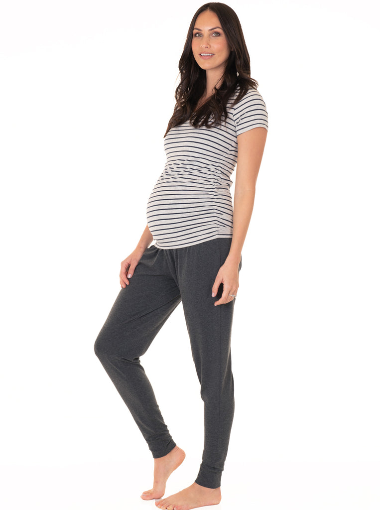 Side view - Comfy Maternity Lounge Pants - Charcoal Grey (4513827815518)