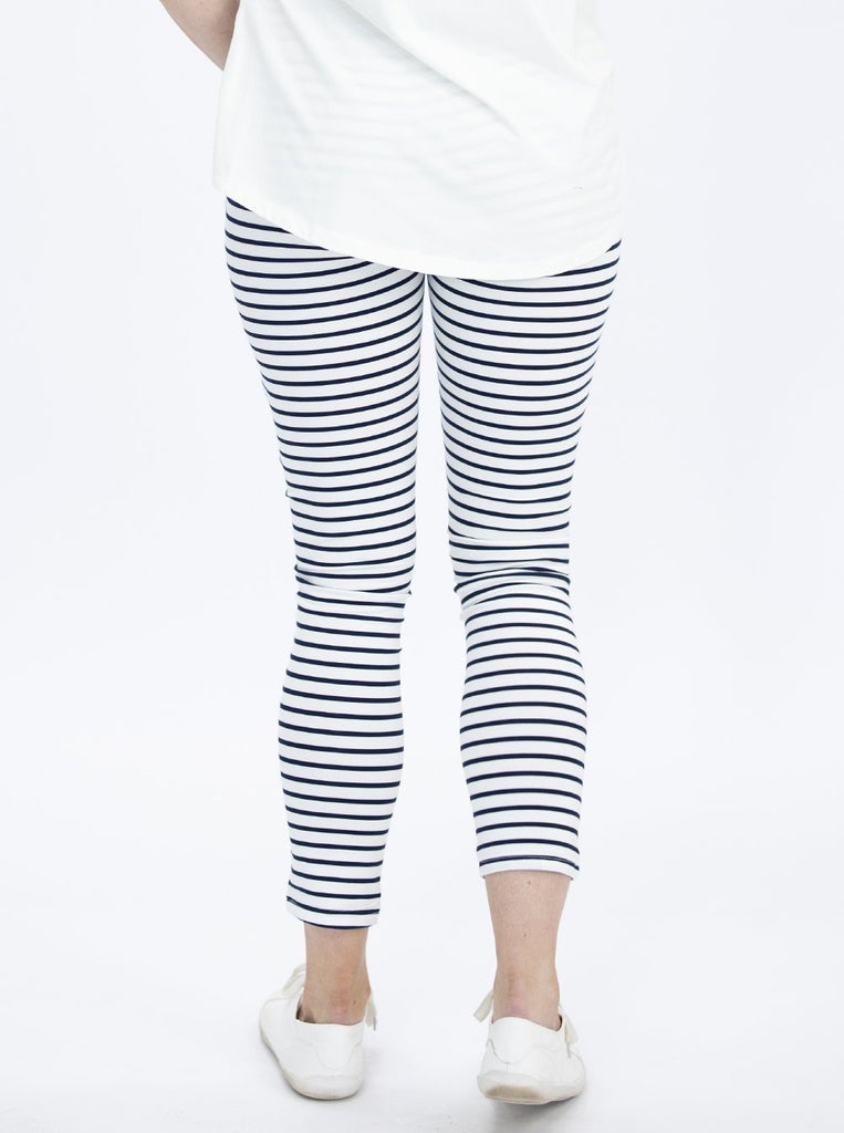 Back view - High Waist Maternity Pants in Navy Stripes (4792057888862)