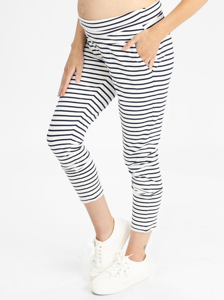 Main view - High Waist Maternity Pants in Navy Stripes (4792057888862)