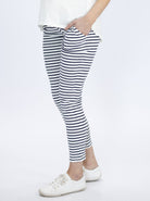 Side view - High Waist Maternity Pants in Navy Stripes (4792057888862)