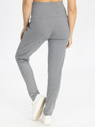 Back view - Maternity High Waist Pants in Thin Navy Stripes (4792056447070)