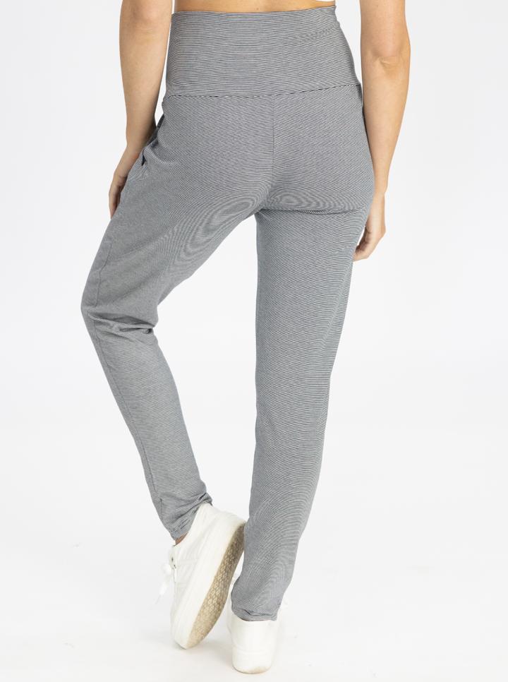 Back view - Maternity High Waist Pants in Thin Navy Stripes (4792056447070)