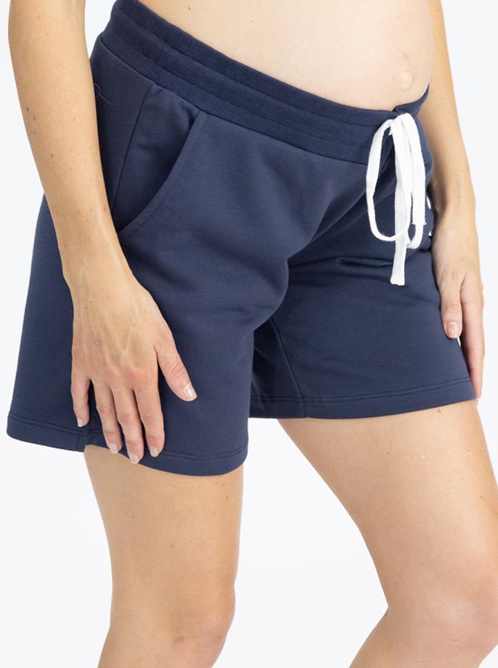 side view right - Cotton Maternity Summer Shorts in Navy and Black - Angel Maternity USA (4801471086686)